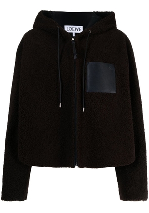 LOEWE Anagram-embossed hooded shearling jacket - Brown