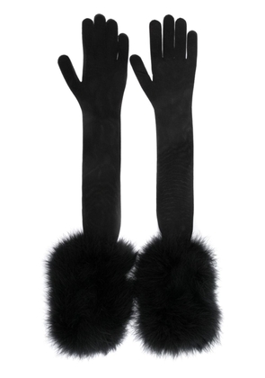 Saint Laurent feather-detailed semi-sheer long gloves - Black