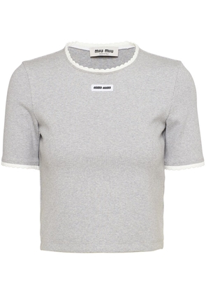 Miu Miu embroidered-logo short-sleeve jumper - Grey