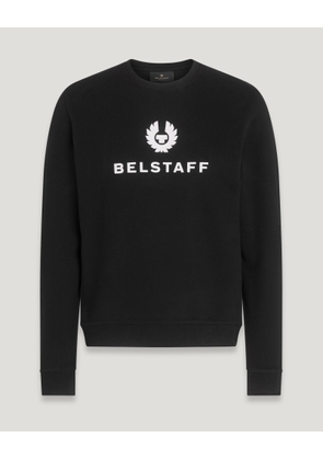 Belstaff Signature Crewneck Sweatshirt Men's Cotton Fleece Black / Off White Size S