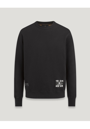 Belstaff Centenary Applique Label Sweatshirt Men's Cotton Fleece Black / British Khaki Size 2XL