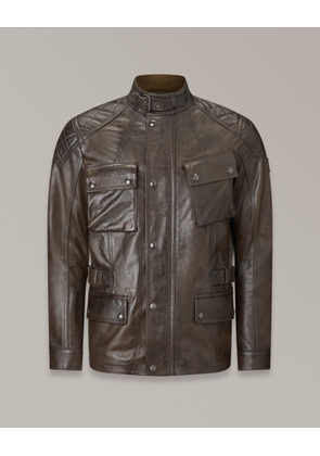 Belstaff Turner Motorcycle Jacket Men's Hand Waxed Leather Dark Belstaff Olive Size XL