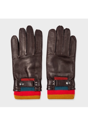 Paul Smith Brown Leather 'Artist Stripe' Cuff Gloves