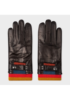 Paul Smith Black Leather 'Artist Stripe' Cuff Gloves