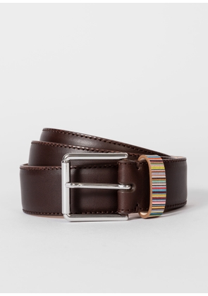 Paul Smith Dark Brown Leather Belt With 'Signature Stripe' Keeper