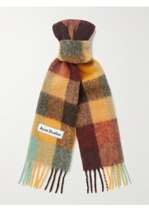 Acne Studios - Vally Fringed Checked Knitted Scarf - Men - Brown