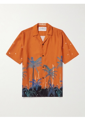 MANAAKI - Mana Camp-Collar Printed Lyocell and Linen-Blend Shirt - Men - Orange - XS