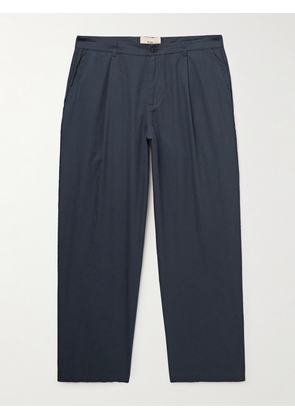 Folk - Wide-Leg Pleated Cotton-Twill Trousers - Men - Blue - 1