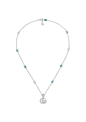 Gucci Sterling Silver, Mother-Of-Pearl And Topaz Double G Necklace