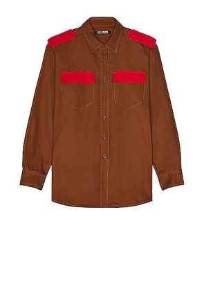 Raf Simons Straight Fit Bicolor Denim Uniform Shirt in Dark Brown & Red - Brown. Size M (also in ).