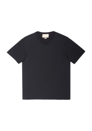 Gucci Embroidered V-Neck Cotton T-Shirt