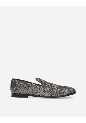 Dolce & Gabbana Sequined Slippers - Man Driver Shoes And Loafers Gray Sequins 45