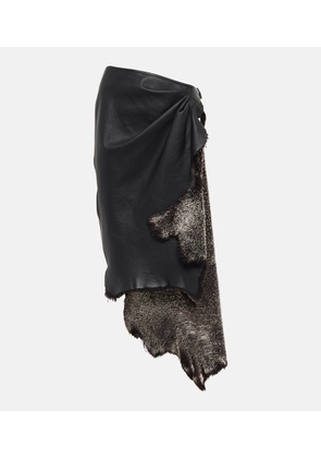 Alaïa Draped high-rise leather and shearling midi skirt