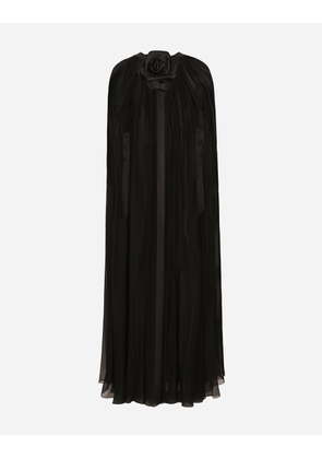 Dolce & Gabbana Silk Chiffon Cape With Flower Appliqué - Woman Coats And Jackets Black Silk 40