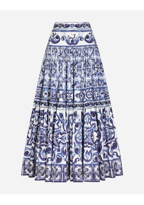 Dolce & Gabbana Long Majolica-print Poplin Skirt - Woman Skirts Blue Cotton 40