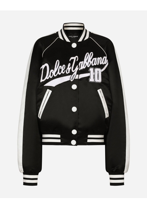 Dolce & Gabbana Satin Varsity Bomber Jacket With Embroidery - Woman Coats And Jackets Black Satin 38