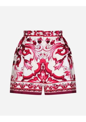 Dolce & Gabbana Majolica-print Poplin Shorts - Woman Trousers And Shorts Fuchsia Cotton 46