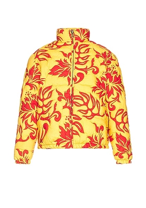 ERL Unisex Printed Quilted Puffer Woven in ERL TROPICAL FLOWERS - Yellow. Size L (also in ).