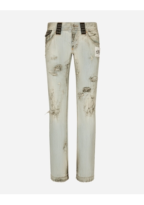 Dolce & Gabbana Washed Dirty Denim Jeans With Rips - Man Denim Multi-colored Denim 46