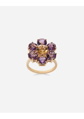 Dolce & Gabbana Spring Ring In Yellow 18kt Gold With Amethyst Floral Motif - Woman Rings Gold 48