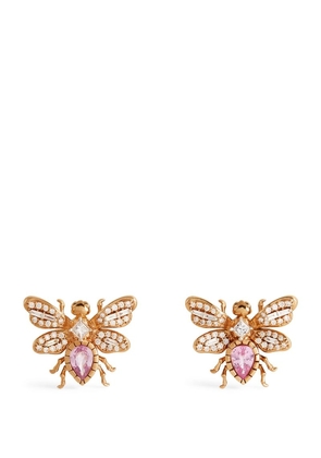 Bee Goddess Rose Gold, Diamond And Pink Sapphire Honey Bee Earrings