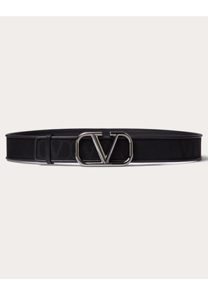Valentino Garavani TOILE ICONOGRAPHE BELT IN TECHNICAL FABRIC WITH LEATHER DETAILS Man BLACK 085