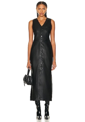 FRAME Leather Midi Vest Dress in Black - Black. Size XS (also in M).