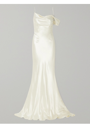 Danielle Frankel - Harper Open-back Draped Wool And Silk-blend Satin Gown - White - US0,US2,US4,US6,US8,US10,US12