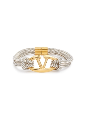 Valentino Garavani VLogo Crystal-embellished Cord Bracelet - Silver