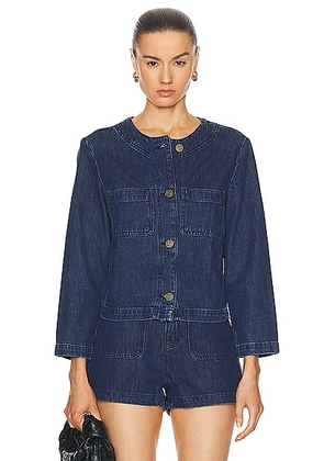 FRAME Button Front Jacket in Cleopatra - Blue. Size L (also in S, XL, XS).