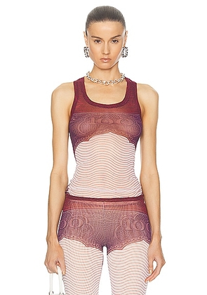 Jean Paul Gaultier Cartouche Mesh Tank Top in Red  White  & Burgundy - Red. Size L (also in M, S, XL, XS, XXS).