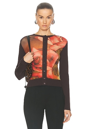 Jean Paul Gaultier Roses Long Cardigan in Brown  Green  Red  & Blue - Brown. Size L (also in M, S).