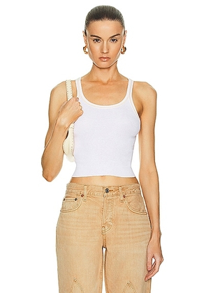 RE/DONE Cropped Ribbed Tank in White & Clementine Stitch - White. Size M (also in L, S, XL, XS).