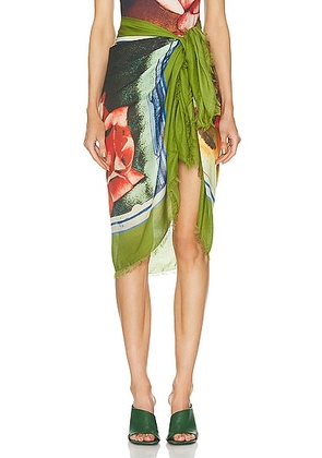 Jean Paul Gaultier Roses Pareo in Green  Red  & Blue - Green. Size all.