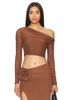 AFRM Bria Mesh Top in Brown. Size L, M, S, XL, XS.