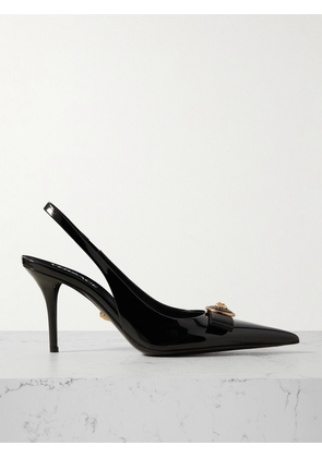 Versace - Bow-embellished Patent-leather Slingback Pumps - Black - IT36,IT37,IT37.5,IT38,IT38.5,IT39,IT39.5,IT40,IT41