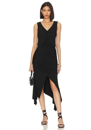 krisa High Low Ruched Dress in Black. Size S, XS.