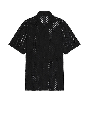 NEUW Curtis Short Sleeve Broderie Shirt in Black. Size S.