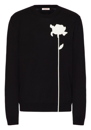 Valentino Garavani flower-appliqué wool jumper - Black