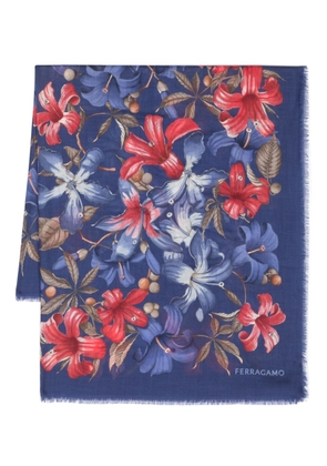 Ferragamo floral-motif cashmere scarf - Blue