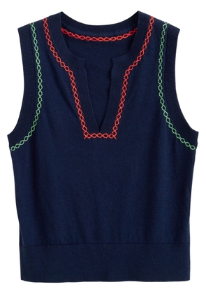 Chinti & Parker Santorini contrast-stitch cotton-cashmere top - Blue