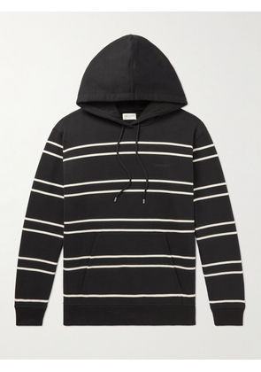 SAINT LAURENT - Slim-Fit Logo-Embroidered Striped Cotton-Jersey Hoodie - Men - Black - S