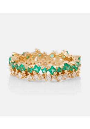 Suzanne Kalan 18kt gold ring with diamonds and emeralds