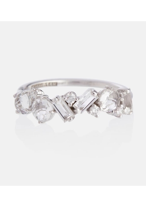 Suzanne Kalan Amalfi 14kt white gold ring with diamonds and topaz
