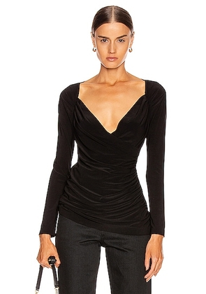 Norma Kamali Long Sleeve Sweetheart Side Drape Top in Black - Black. Size S (also in L, M, XL, XS).