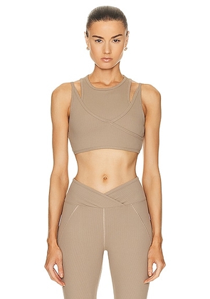 YEAR OF OURS Ribbed Wrap Bra in Caribou - Tan. Size XS (also in ).