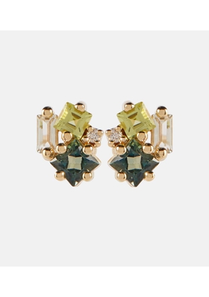 Suzanne Kalan 14kt gold earrings with diamonds and gemstones