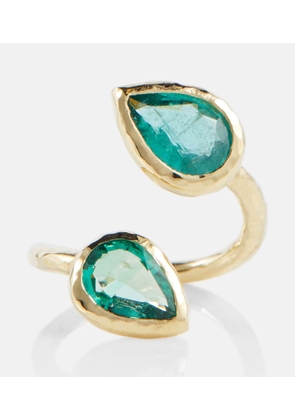 Octavia Elizabeth Moi and Toi 18kt gold ring with emeralds