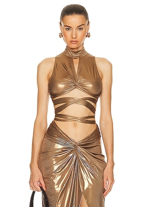 Lapointe Coated Jersey Twist Wrap Bra Top in Pale Gold - Metallic Gold. Size 0 (also in ).