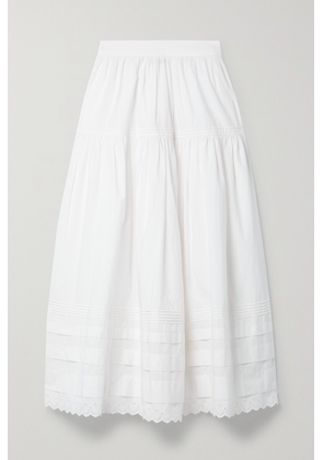 DÔEN - + Net Sustain Sebastiane Broderie Anglaise-trimmed Organic Cotton-poplin Midi Skirt - White - x small,small,medium,large,x large